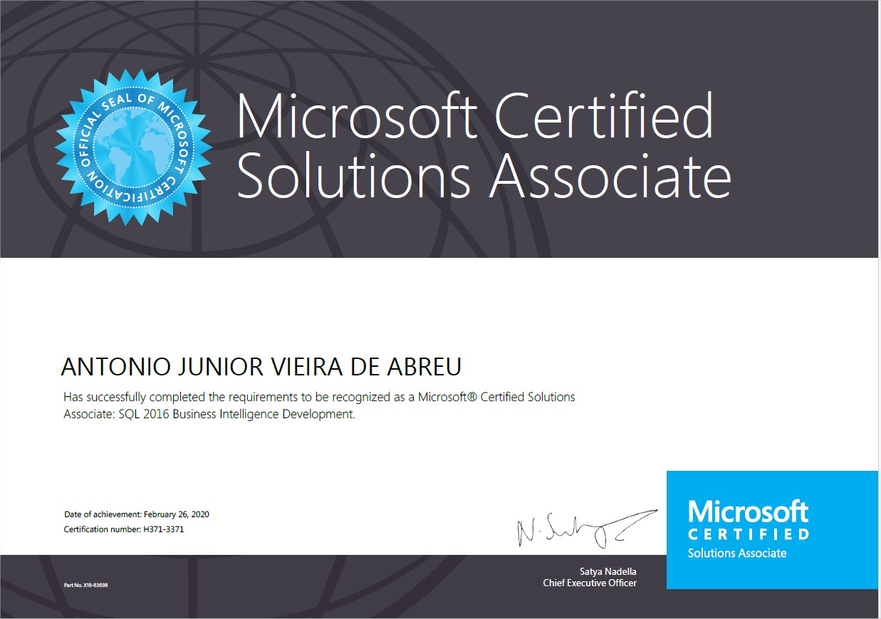 Microsoft Certified - MCSA: SQL 2016 BI Development